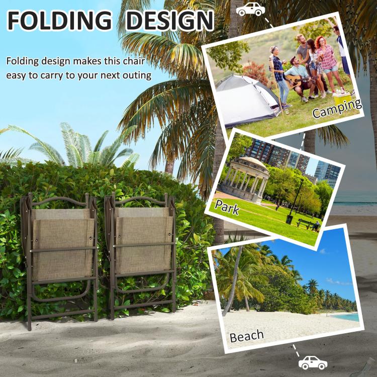 Set of Two Folding Garden Chairs, with Fabric Mesh Seats - Mixed Brown
