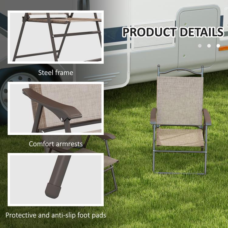 Set of Two Folding Garden Chairs, with Fabric Mesh Seats - Mixed Brown