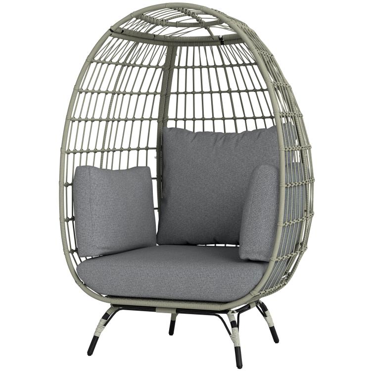 Rattan Egg Chair with Cushions and Pillows, Charcoal Grey
