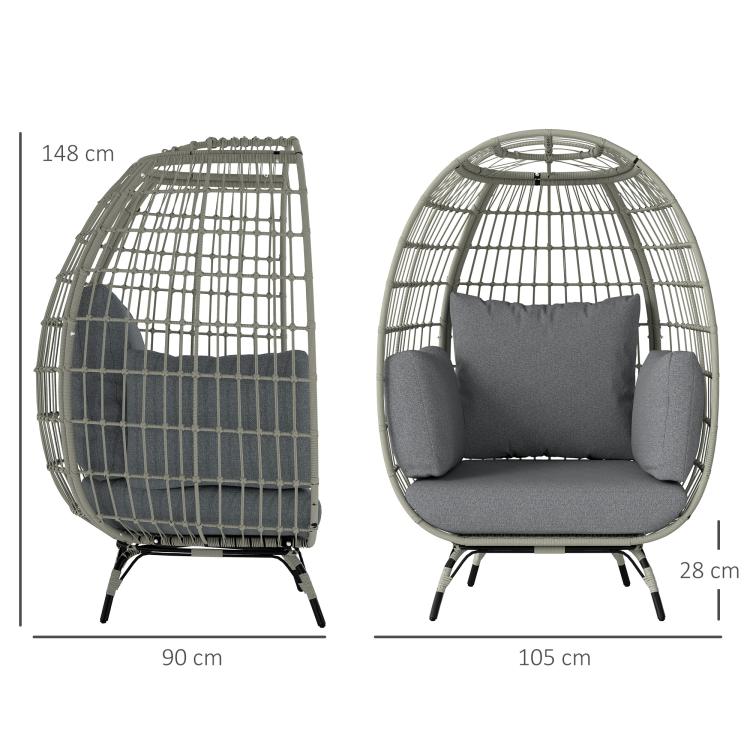 Rattan Egg Chair with Cushions and Pillows, Charcoal Grey