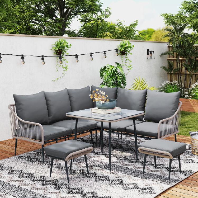 Six-Piece Rattan Strong Garden Sofa Set - Brown/Grey