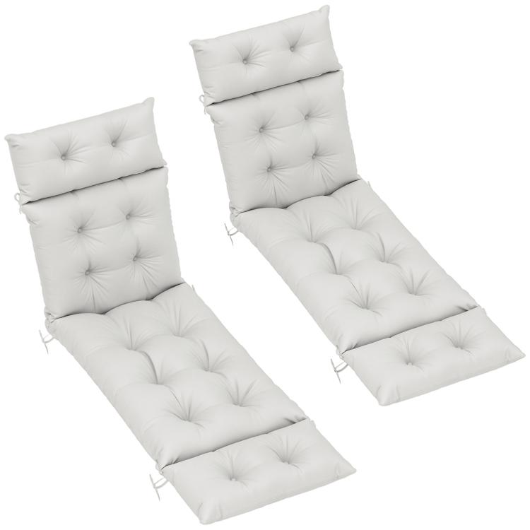 Set of Two 190 x 56cm Sun Lounger Cushions - Light Grey