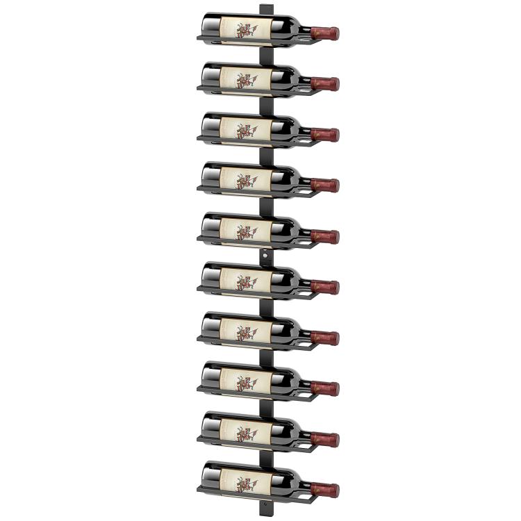 Wine Rack, Wall Mounted, 10 Tier Metal Wine Display Rack, Storage Holder for Kitchen, Dining Room, Bar, Cellar, Black