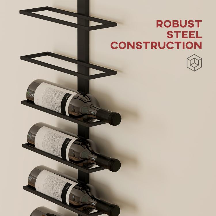 Wine Rack, Wall Mounted, 10 Tier Metal Wine Display Rack, Storage Holder for Kitchen, Dining Room, Bar, Cellar, Black