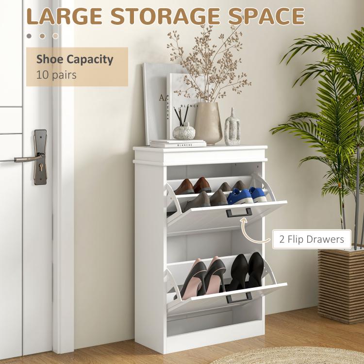 Two-Drawer Minimalistic 10-Shoe Cabinet - White