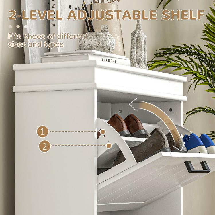 Two-Drawer Minimalistic 10-Shoe Cabinet - White