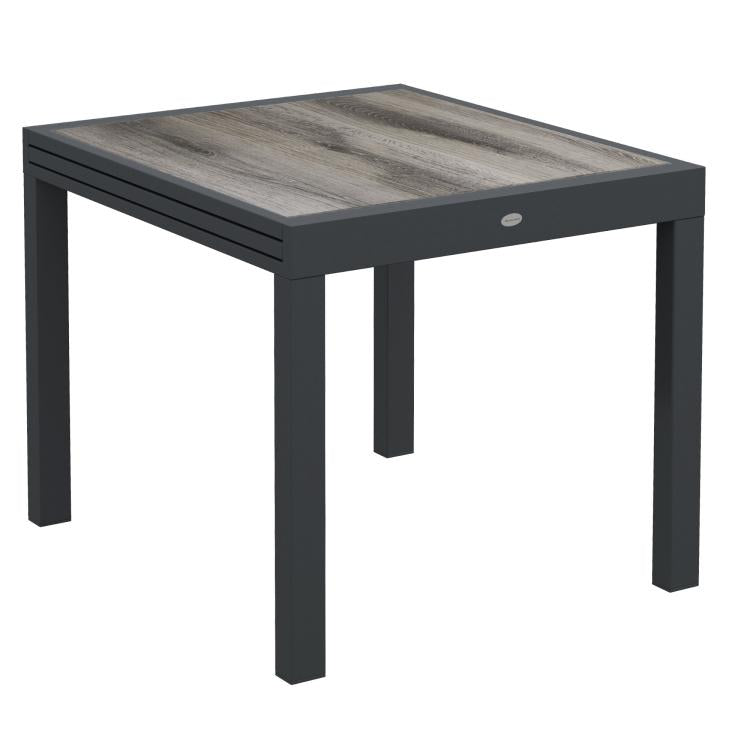 Extending Garden Table, Outdoor Dining Table for 6, Aluminium Frame Rectangular Patio Table with Plastic Board Tabletop,80/160L x 80W x 75H cm, Grey