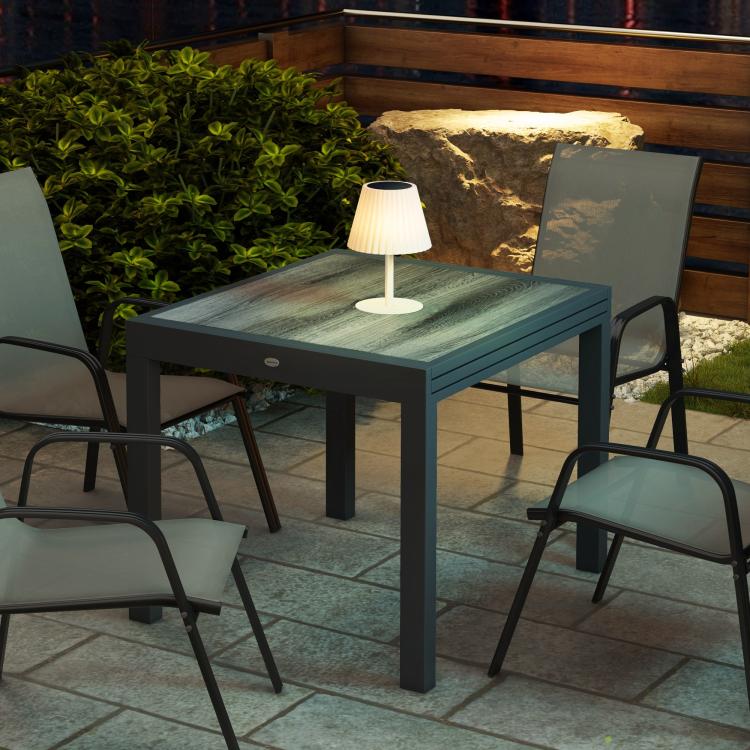 Extending Garden Table, Outdoor Dining Table for 6, Aluminium Frame Rectangular Patio Table with Plastic Board Tabletop,80/160L x 80W x 75H cm, Grey
