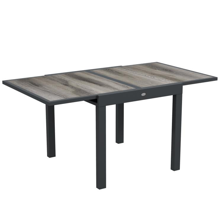 Extending Garden Table, Outdoor Dining Table for 6, Aluminium Frame Rectangular Patio Table with Plastic Board Tabletop,80/160L x 80W x 75H cm, Grey