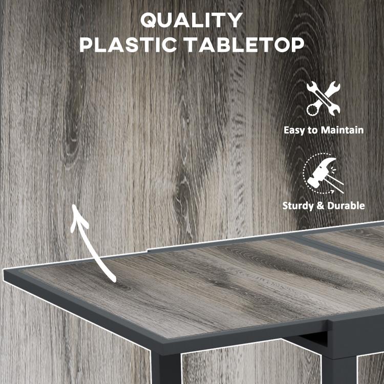 Extending Garden Table, Outdoor Dining Table for 6, Aluminium Frame Rectangular Patio Table with Plastic Board Tabletop,80/160L x 80W x 75H cm, Grey