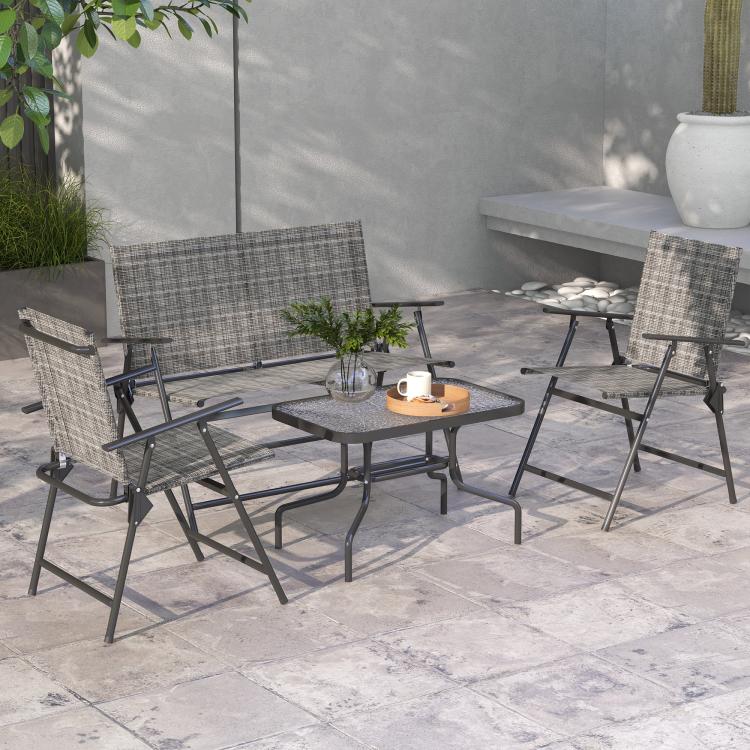 Four-Piece Metal Garden Sofa Set - Mixed Grey