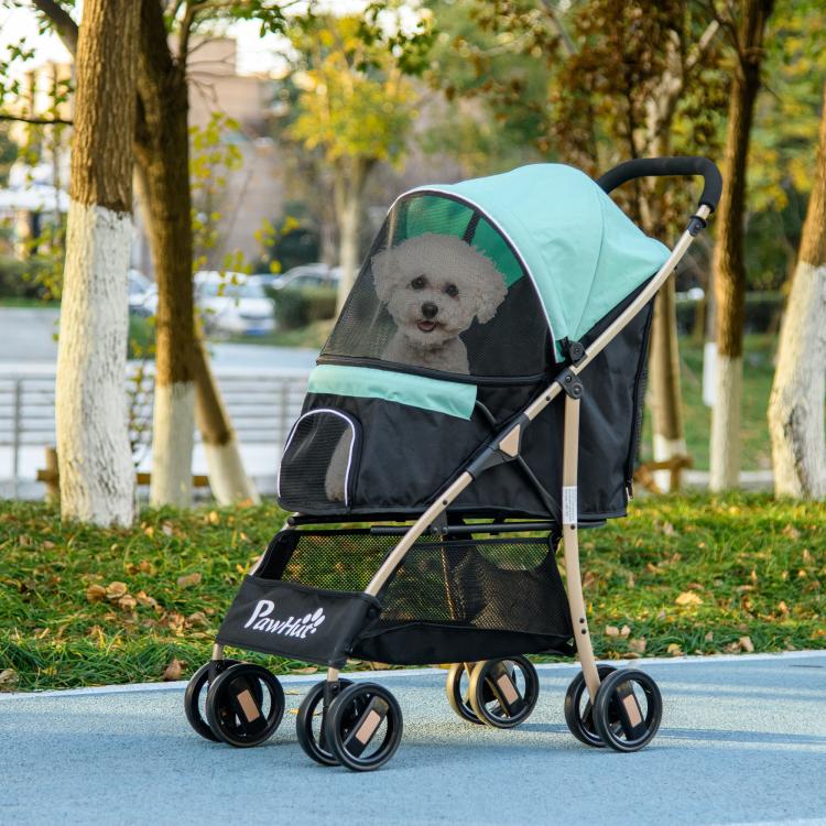 Pet Stroller for Small and Miniature Dogs, with Rain Cover - Green