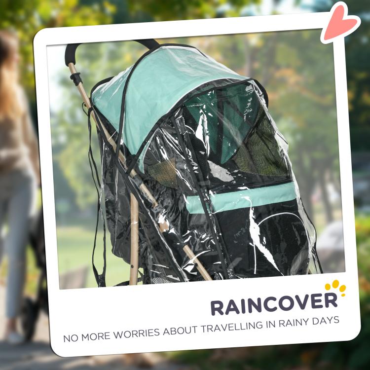 Pet Stroller for Small and Miniature Dogs, with Rain Cover - Green