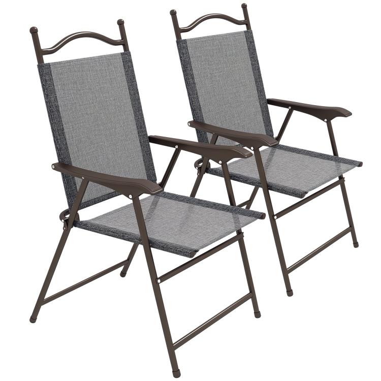 Set of Two Folding Garden Chairs, with Fabric Mesh Seats - Grey
