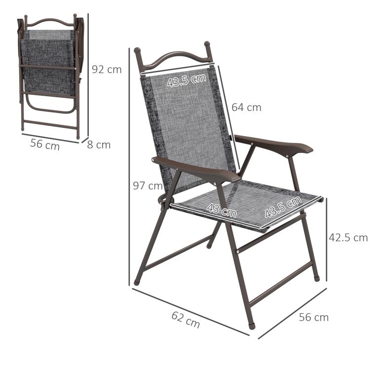 Set of Two Folding Garden Chairs, with Fabric Mesh Seats - Grey