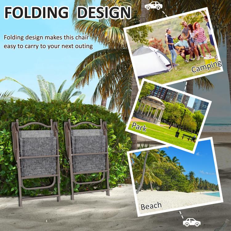 Set of Two Folding Garden Chairs, with Fabric Mesh Seats - Grey