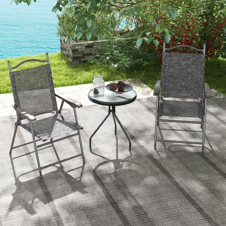 Set of Two Folding Garden Chairs, with Fabric Mesh Seats - Grey