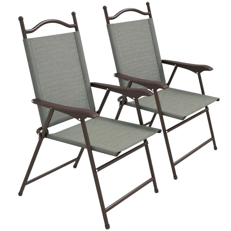 Set of Two Folding Garden Chairs, with Fabric Mesh Seats - Dark Grey