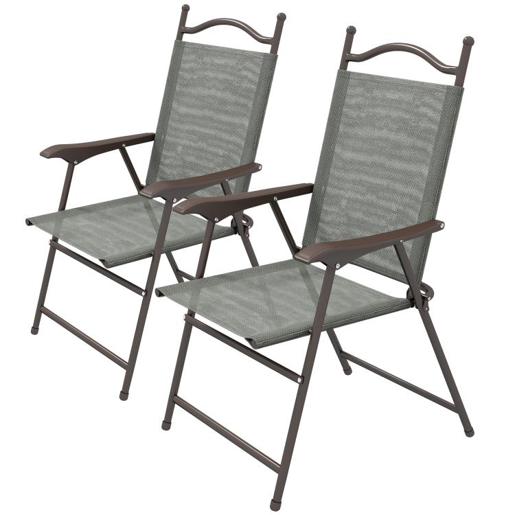 Set of Two Folding Garden Chairs, with Fabric Mesh Seats - Dark Grey