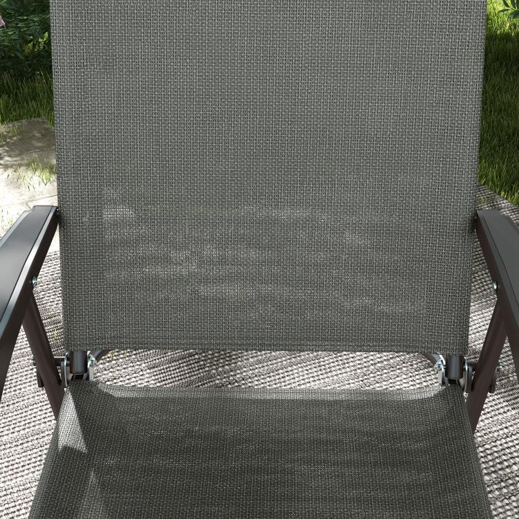 Set of Two Folding Garden Chairs, with Fabric Mesh Seats - Dark Grey