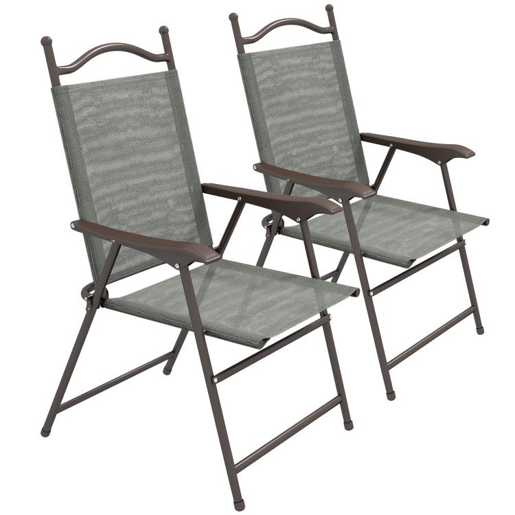 Set of Two Folding Garden Chairs, with Fabric Mesh Seats - Dark Grey