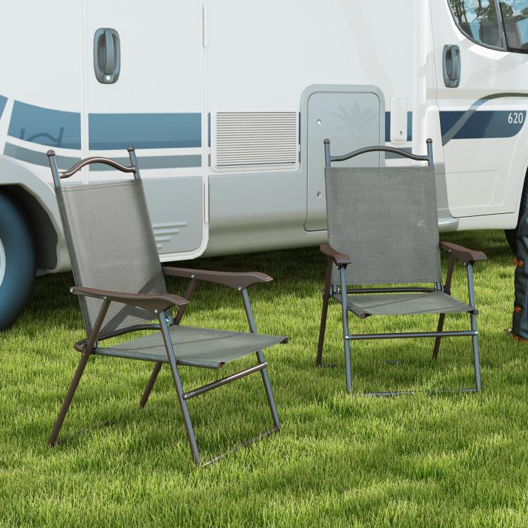Set of Two Folding Garden Chairs, with Fabric Mesh Seats - Dark Grey