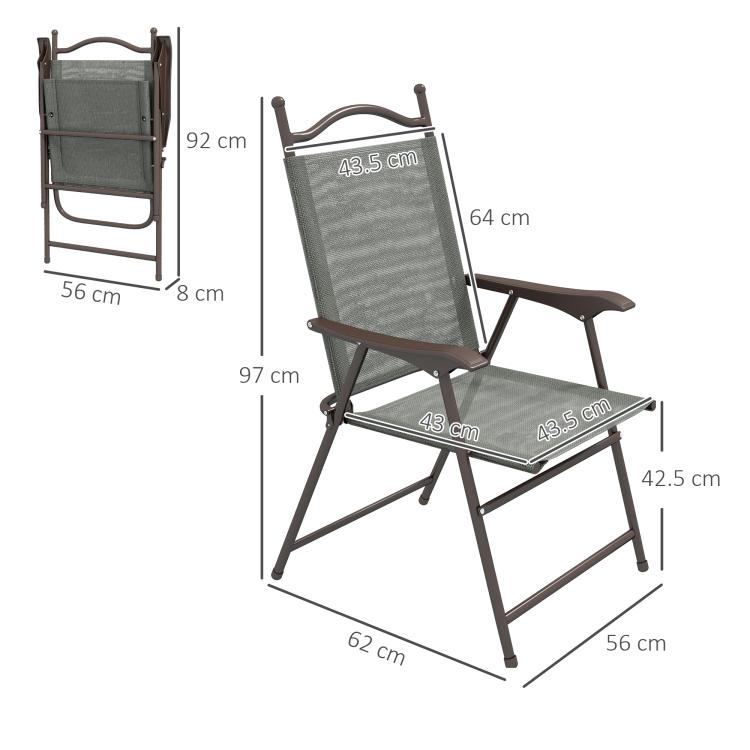 Set of Two Folding Garden Chairs, with Fabric Mesh Seats - Dark Grey