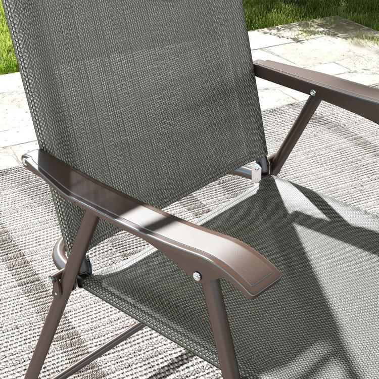 Set of Two Folding Garden Chairs, with Fabric Mesh Seats - Dark Grey