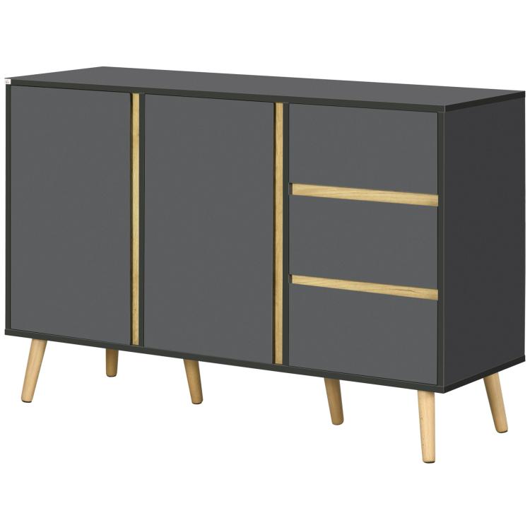 Sideboard, Modern Kitchen Cupboard with Double Doors and 3 Drawers, Adjustable Shelves for Living Dining Room, Dark Grey