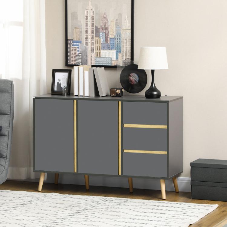 Sideboard, Modern Kitchen Cupboard with Double Doors and 3 Drawers, Adjustable Shelves for Living Dining Room, Dark Grey