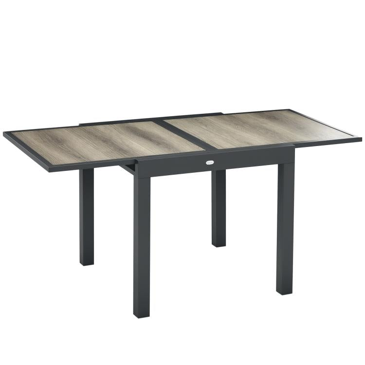 Extending Garden Table, Outdoor Dining Table for 6, Aluminium Frame Rectangular Patio Table with Plastic Board Tabletop,80/160L x 80W x 75H cm, Beige