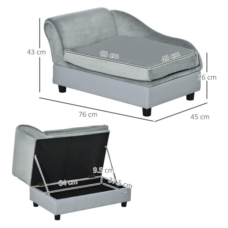 Pet Sofa Chair, with Storage, Cushion, for Small Dogs, Cats - Light Grey