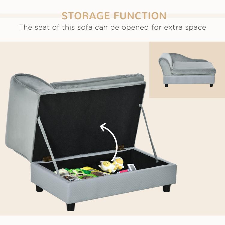 Pet Sofa Chair, with Storage, Cushion, for Small Dogs, Cats - Light Grey