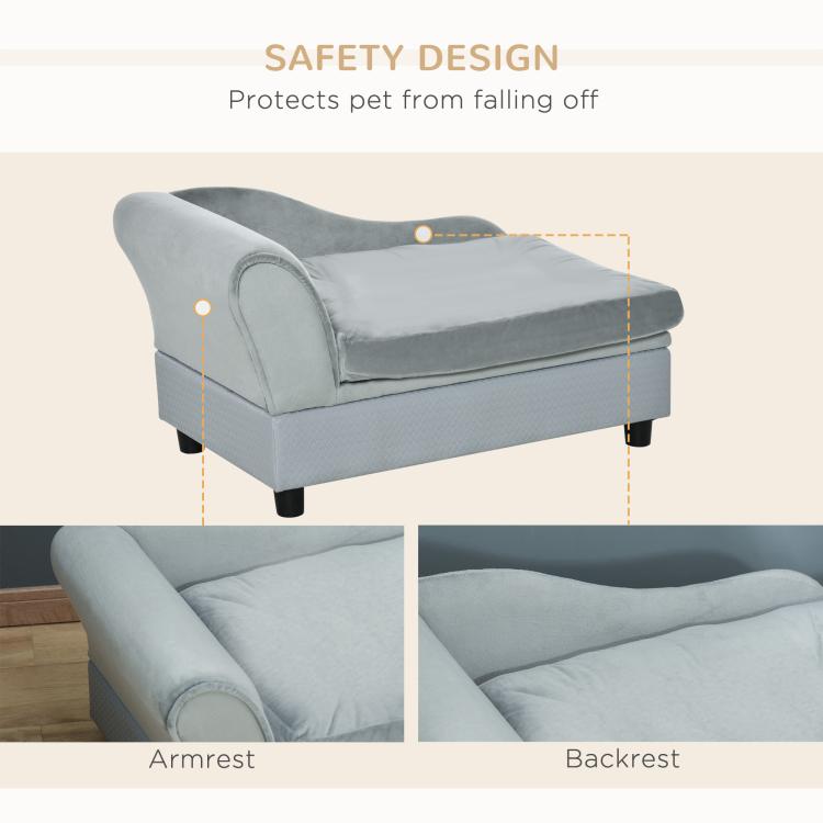 Pet Sofa Chair, with Storage, Cushion, for Small Dogs, Cats - Light Grey