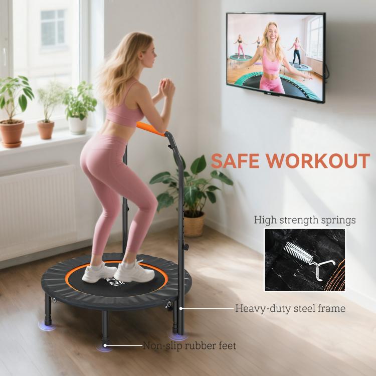 40 inch Foldable Mini Fitness Trampoline, with Adjustable Foam Handle, Orange