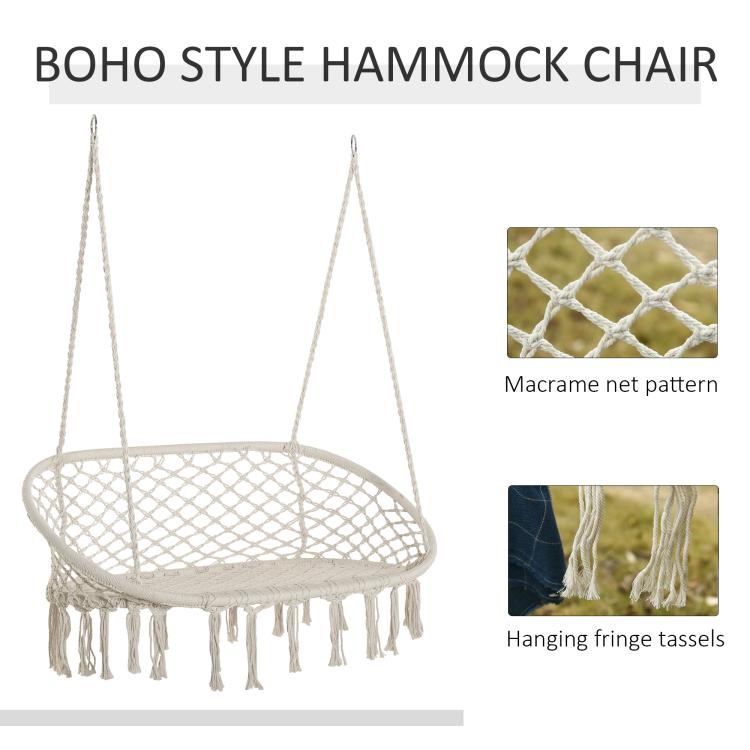 Two-Seater Boho Macrame Hammock Swing - Cream White