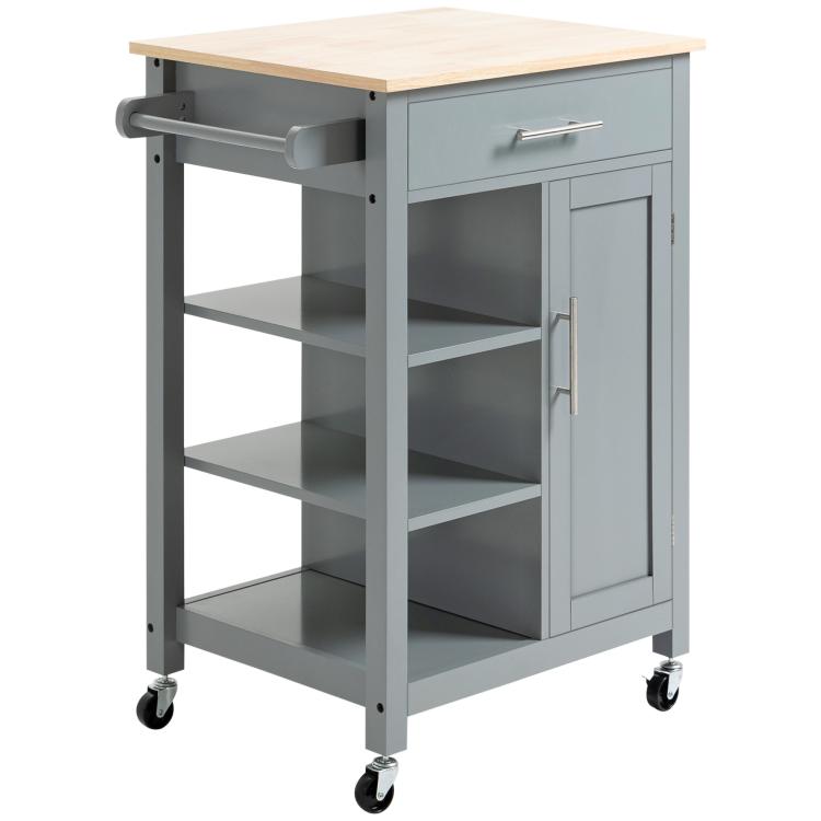 Compact Kitchen Trolley Utility Cart on Wheels with Open Shelf & Storage Drawer for Dining Room, Kitchen, Grey