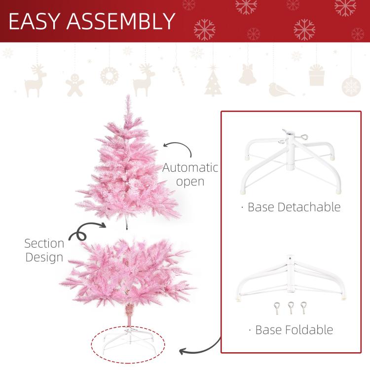 4FT Artificial Christmas Tree Holiday Xmas Holiday Tree Decoration with Automatic Open for Home Party, Pink