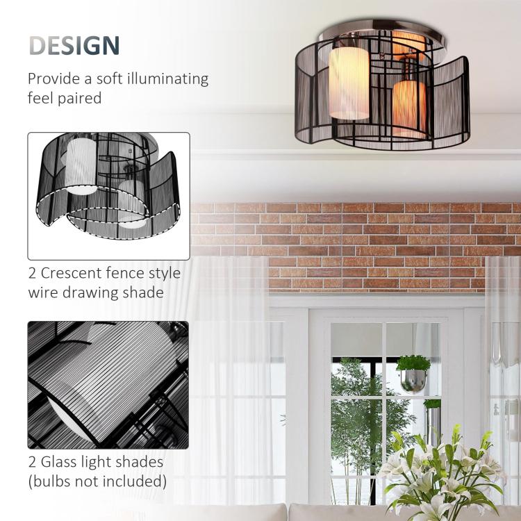 Modern Chandelier, Semi-Flush Mount Ceiling Light with 2 Light, E27 Bulb Base for Hallway, Dining Room, Living Room, White and Black