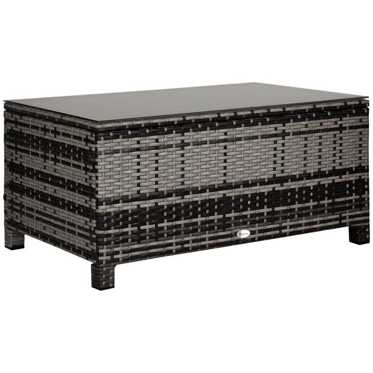 PE Rattan Garden Coffee Table, with Glass Table Top - Grey