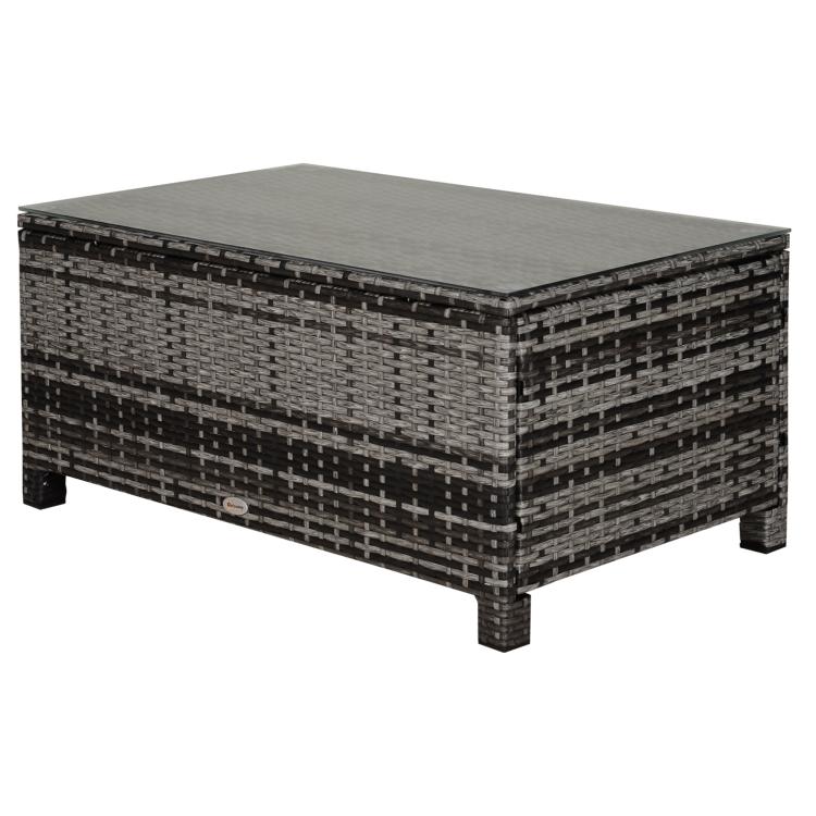 PE Rattan Garden Coffee Table, with Glass Table Top - Grey