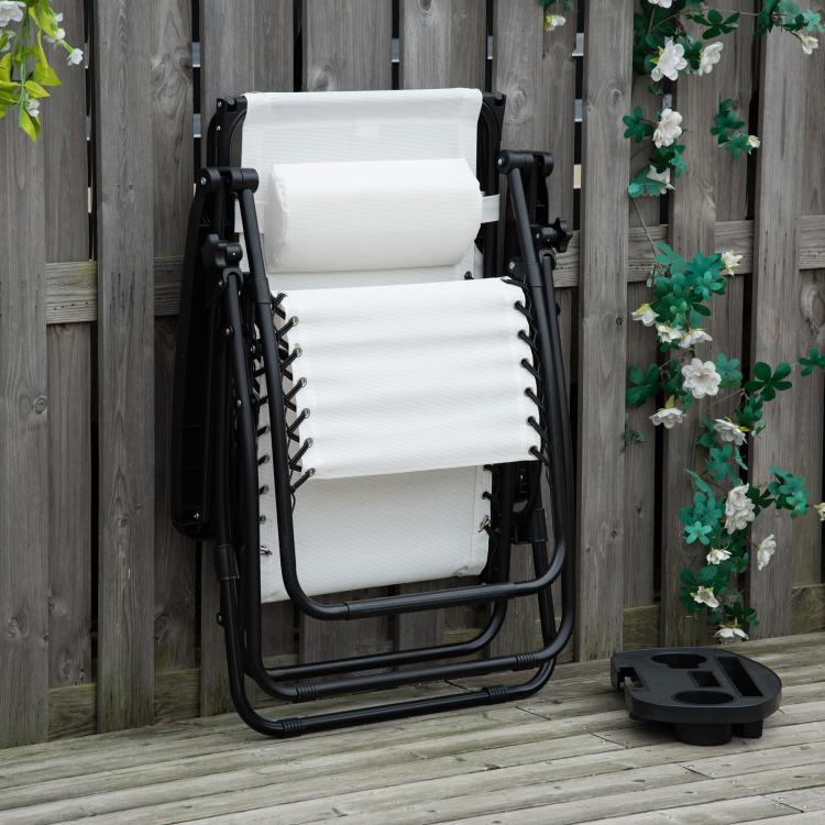 Zero Gravity Garden Folding Patio Sun Lounger w/Cup Holder & Canopy Shade White