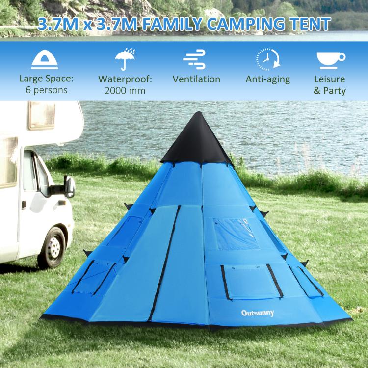 6 Men Tipi Tent with Carry Bag - Blue