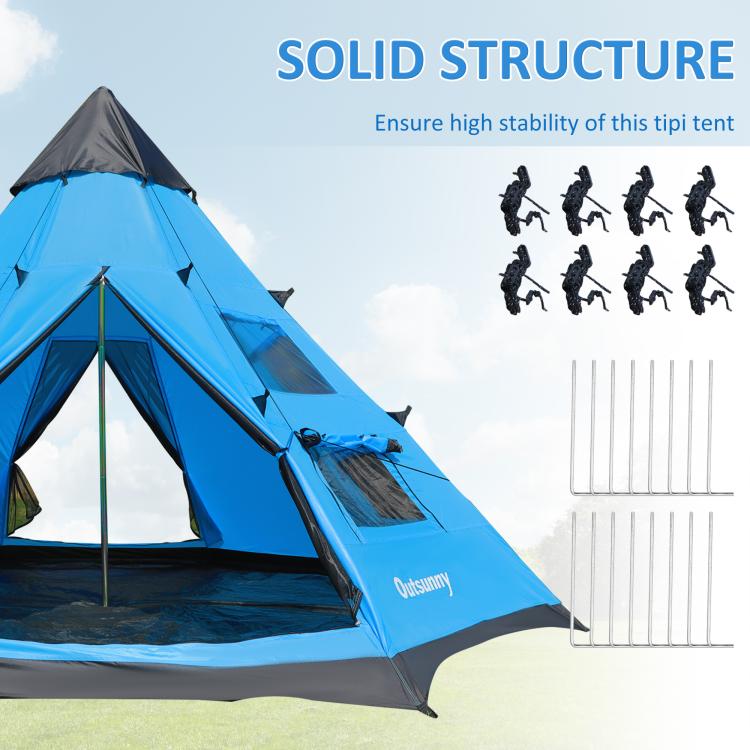 6 Men Tipi Tent with Carry Bag - Blue