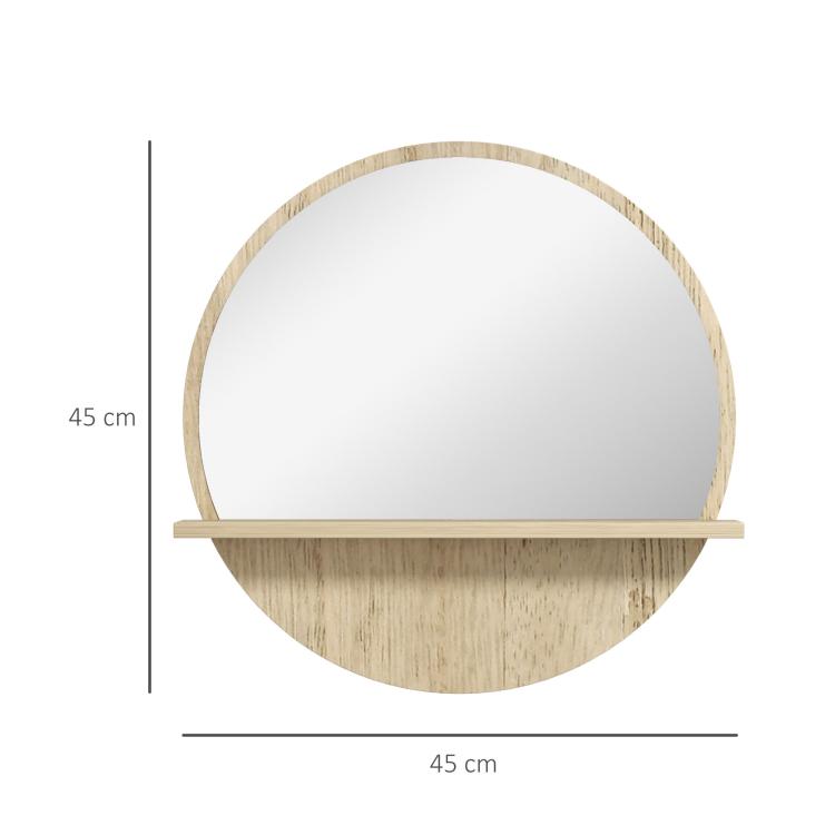 45cm Round Home Mirror, with Shelf - Natural Wood Effect