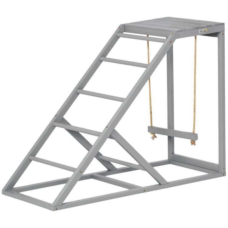 Wooden Chicken Coop Toy with Swing, Ladder, Platform, Grey