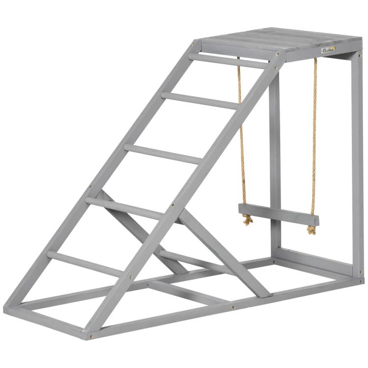 Wooden Chicken Coop Toy with Swing, Ladder, Platform, Grey