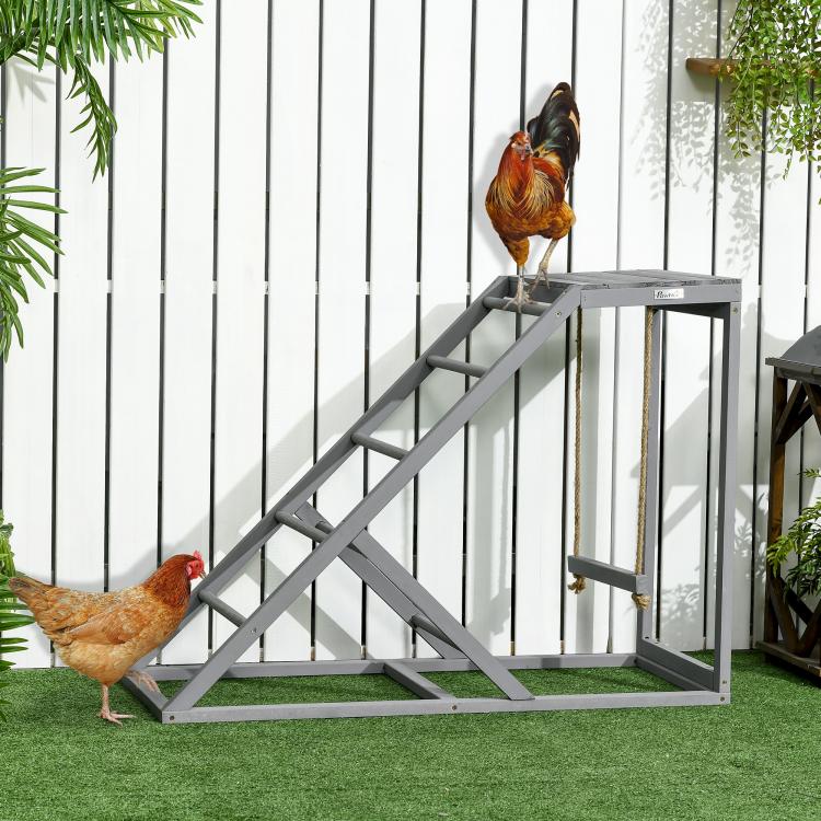 Wooden Chicken Coop Toy with Swing, Ladder, Platform, Grey