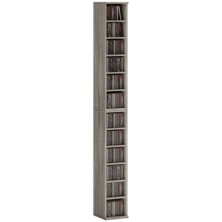 Set of 2 CD Media Display Shelf Unit Tower Rack with Adjustable Shelves, Mocha Wood Effect