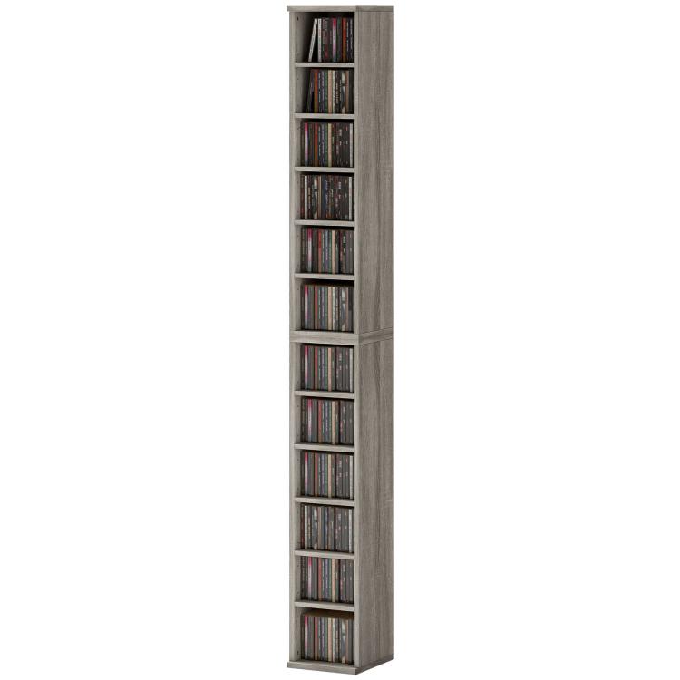 Set of 2 CD Media Display Shelf Unit Tower Rack with Adjustable Shelves, Mocha Wood Effect